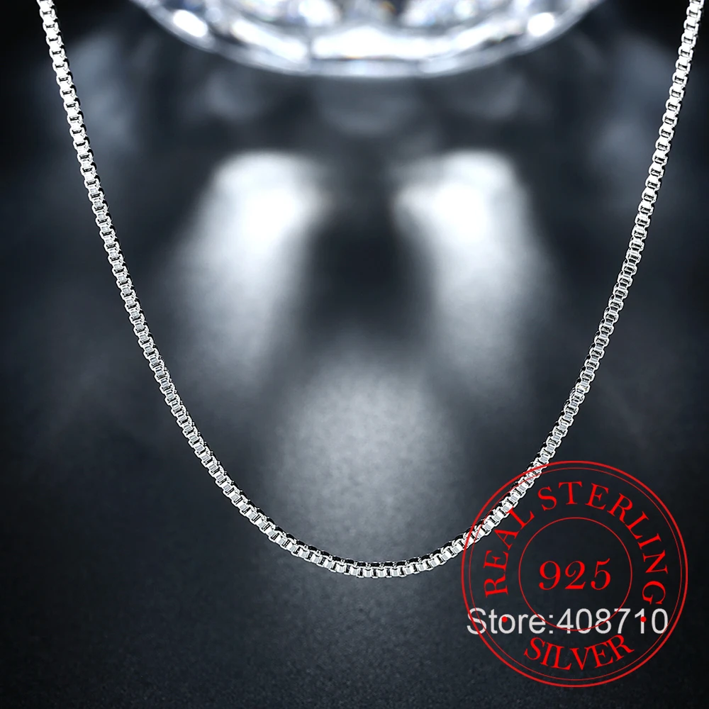 

40cm-60cm Thin Real 925 Sterling Silver Slim Box Chain Necklace For Women Girls Children 16-24inch kolye collares collier