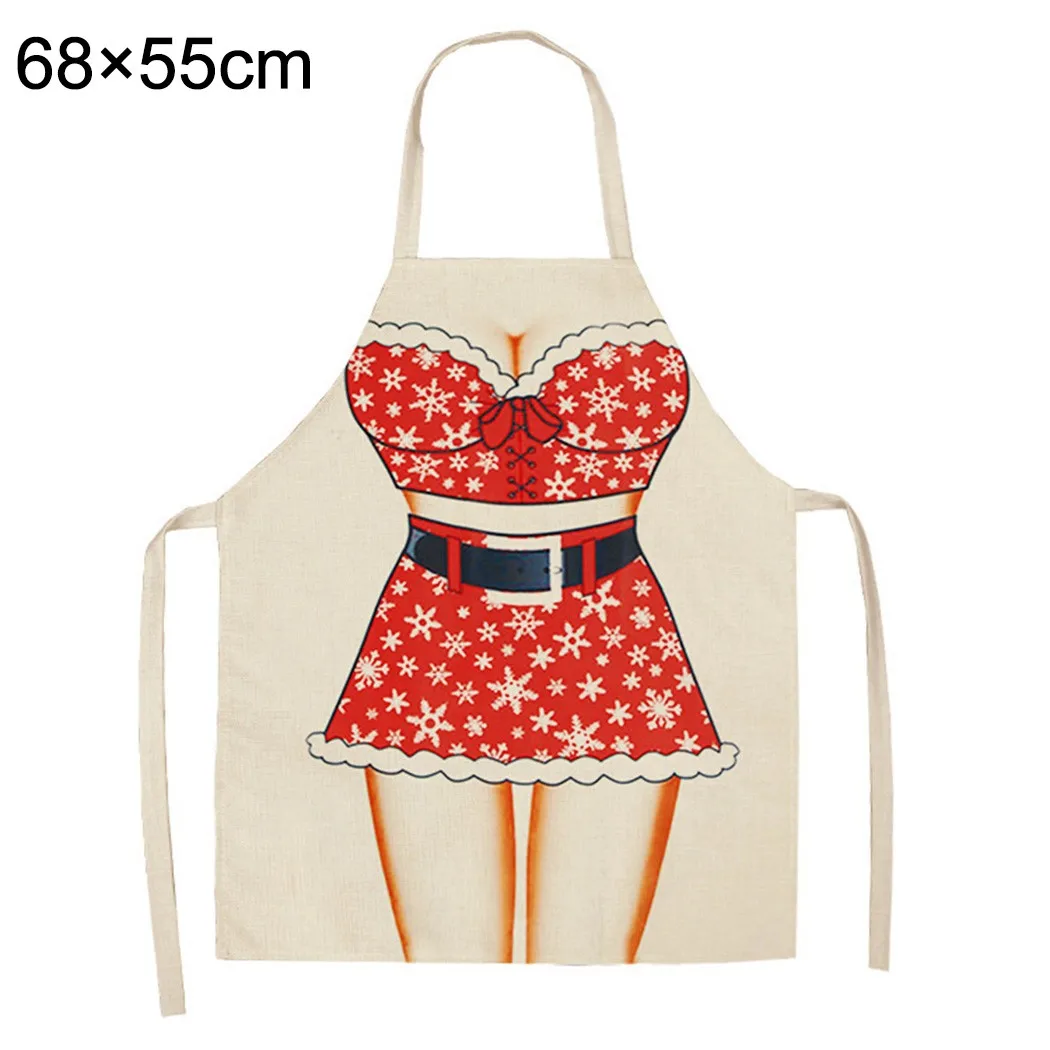 

68*55cm Christmas Lady Aprons Cartoon Kitchen Aprons Waterproof Cooking Oil-proof Cotton Linen Antifouling Chef Apron