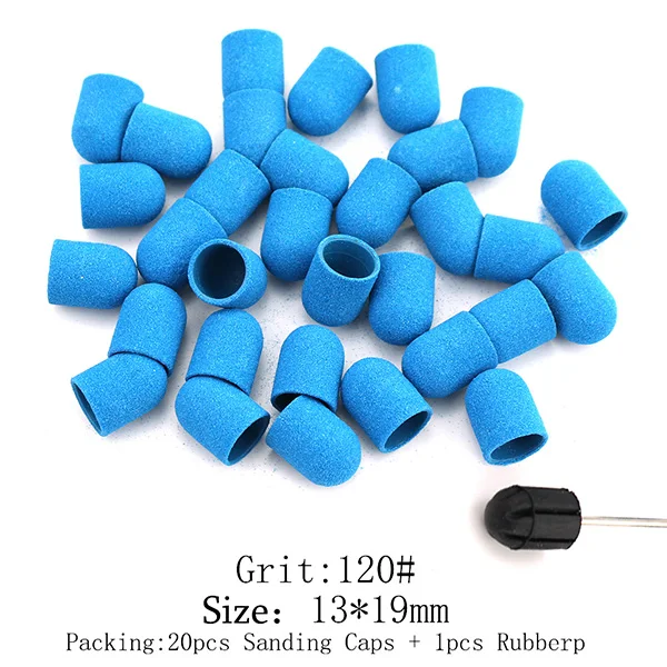120 Grit (13 19) 20 шт 10*15/13*19 синие шлифовальные колпачки для ногтей Millis фрезы для маникюра гель для удаления сверла Педикюр кутикулы аксессуары - Цвет: 120 Grit (13 19)