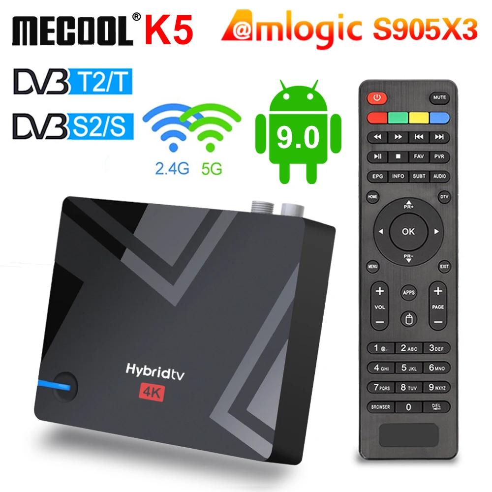 Новейшая смарт тв приставка MECOOL K5 2G 16G Android 9 0 Amlogic S905X3 2 4G Φ WIFI LAN 10/100M медиаплеер PVR