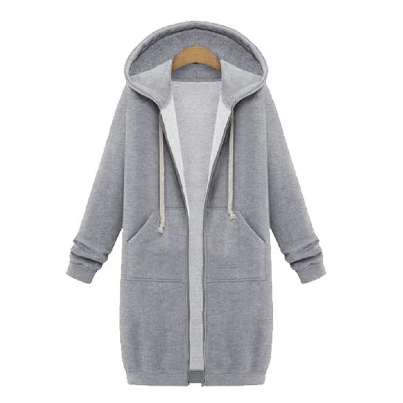 Gray Goose Wipalo размера плюс женские на молнии с капюшоном удлиненные худи для девушек с длинным рукавом осень. Зимняя Толстовка Пальто Повседневная куртка топ S-5XL - Цвет: Gray Goose