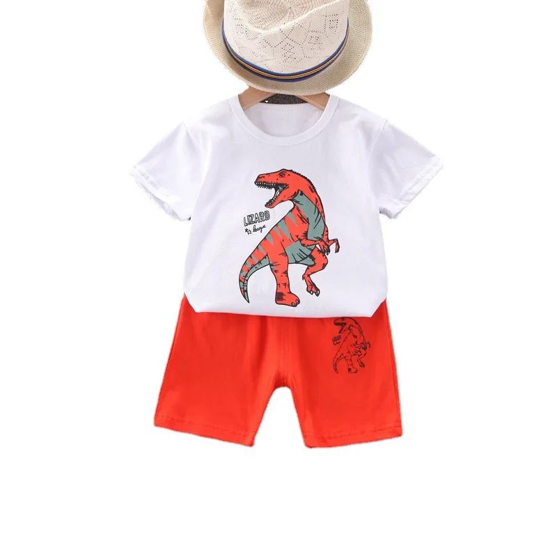 

new Summer toddler Boy cartoon dinosaur clothing Suit kids infant cotton T-Shirt+shorts baby girl casual clothes suit Daily Life