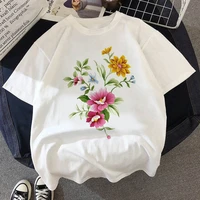 summer wreath t shirt flowers garland painted clothes ladies short sleeve kawaii tees top graphic t shirt printing t shirt fema