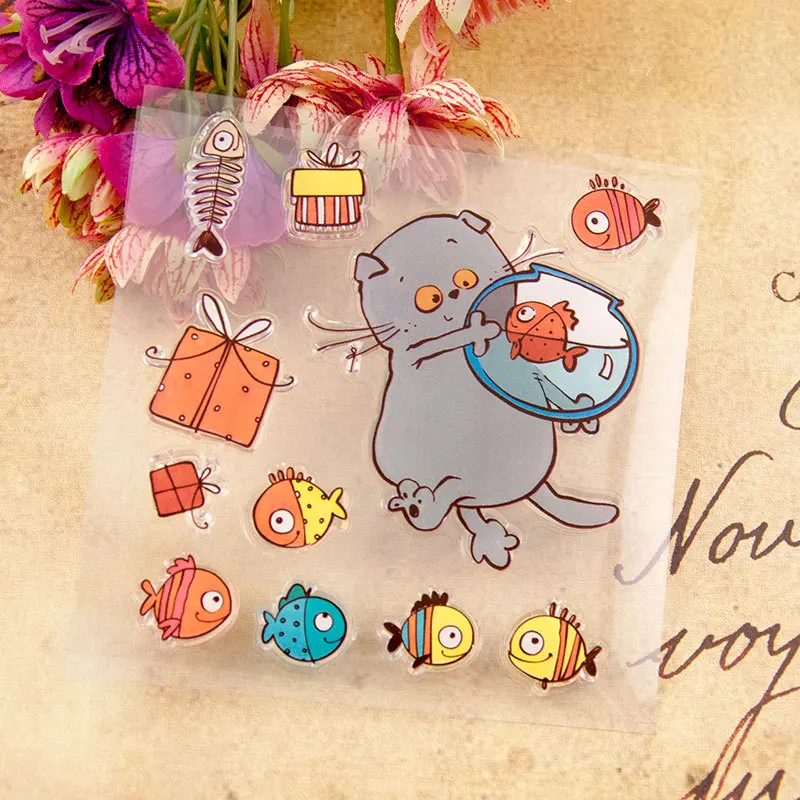 Кошка рыбы прозрачный силиконовый штампы для DIY Скрапбукинг декорирование