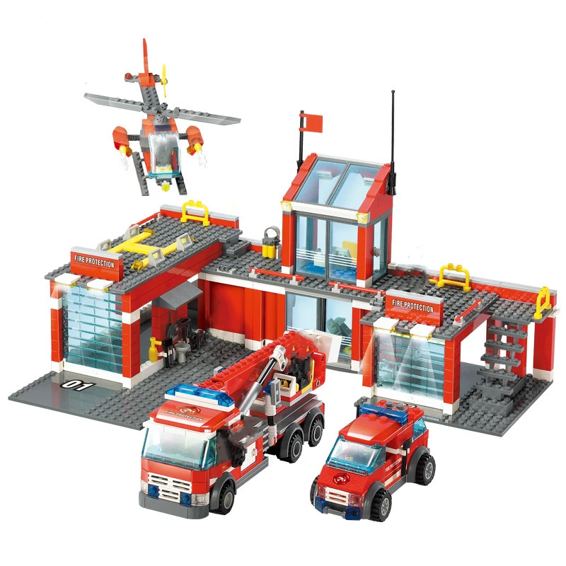 

774pcs Building Blocks Fire Station Model Block City Construction Firefighter Truck Enlighten Bricks Toys for kids Christmas