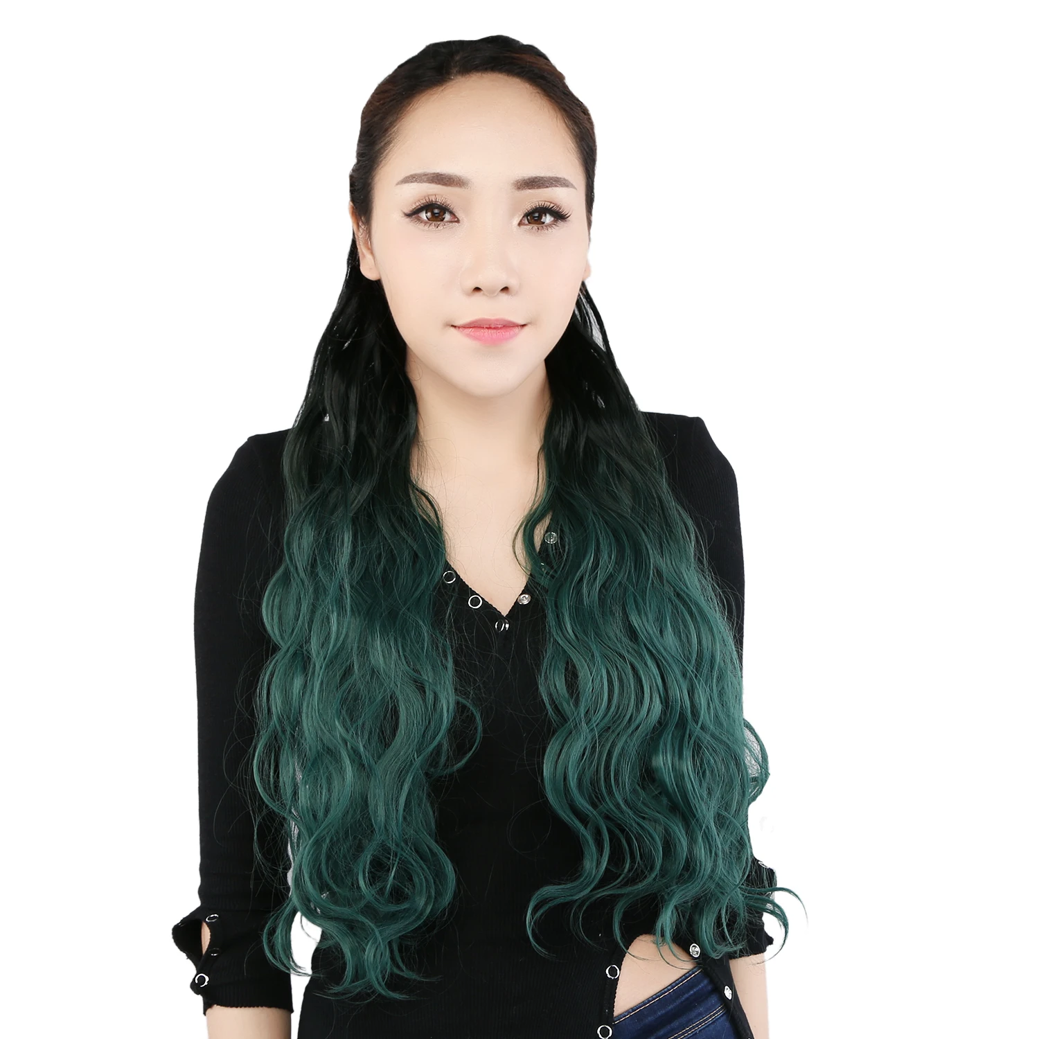 

Neitsi 24'' 18 Clips 8Pcs/set Wavy Synthetic Ombre Clip In Hair Extension Heat Resistant For Women Clip In Hair Colour T-Green#