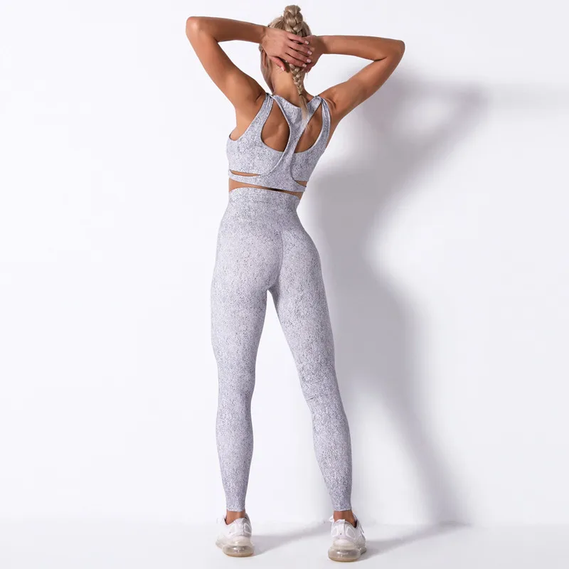 

Бесшовная спортивная одежда Yushuhua с цветочным принтом в горошек, эластичная быстросохнущая одежда для тренировок в тренажерном зале, женски...