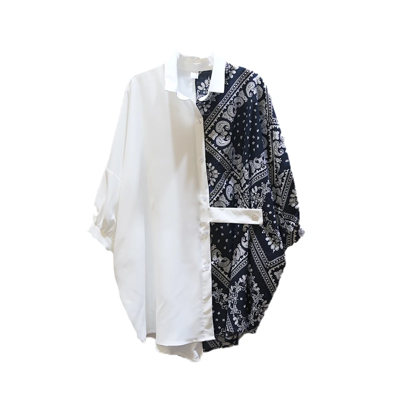 

Vefadisa Vintage Patchwork Women Blouse 2021 Spring Lapel Stitching Color Pullover Top Plus Size Long Sleeve Blouse QYF4974