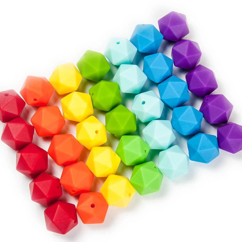 Cute-idea Food Grade Silicone Beads Polygon 14mm 1000pcs sensory Baby Teether toy BPA Free Nursing Necklace Pacifier Pendant