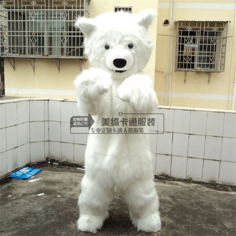 

White Polar Bear Mascot Costume Long Fur Animal Adults Party Game Fancy Dress Parade Outfit Halloween Advertising Character 2019