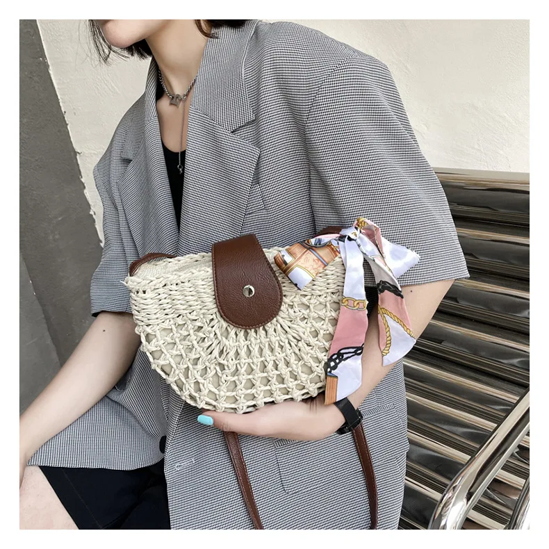 2021 trend knitting ladies straw bag Crossbody Women's white Fashion brand small high quality summer |