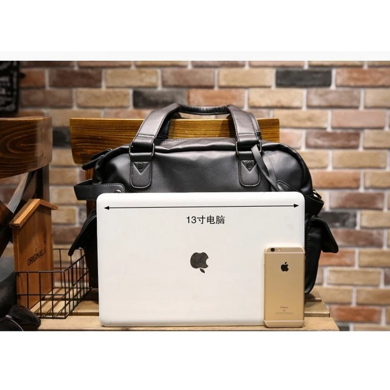 

Black Soft Pu Leather Handbag Men Totes Vintage Large Capacity Shoulder Bag