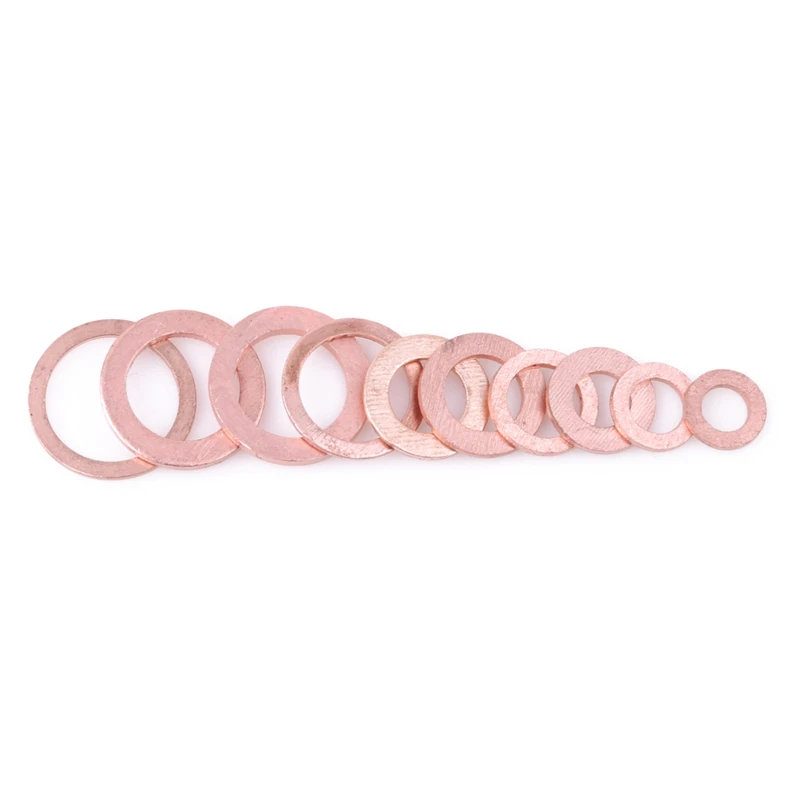 

200pcs/box Copper Washers Flat Ring Sump Plug Oil Seal Assorted Set Professional Kit Copper Ring Gasket