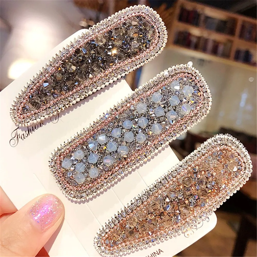 

1pc Shining Crystal Rhinestone Hair Clip Trendy Geometric Seed Beads Hairgrip Women Girls Barrettes Hairpins Hair Accessories