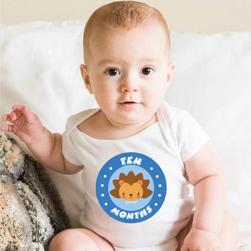 Pegatinas mensuales para beb&eacute;, pegatinas de animales para el primer a&ntilde;o, mes de edad, hitos de crecimiento, Unisex, de 1 a 12 meses-3