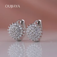 oujiaya simple exquisite 585 rose gold round earrings natural zircon fine jewelry women dangle earrings ru hot party wedding a59