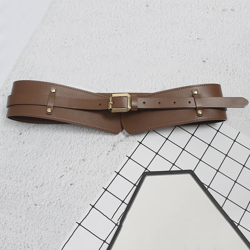 

[EAM] Square Buckle Multicolor Pu Leather Wide Belt Personality Women New Fashion Tide All-match Spring Autumn 2021 1DD3646
