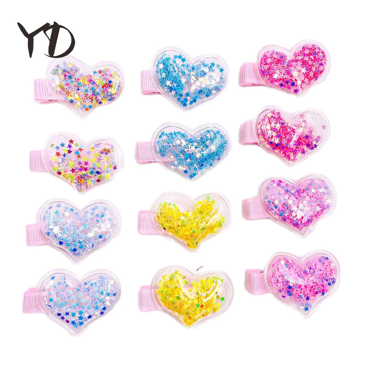 

2pcs/12pcs Original Design Transparent PVC Heart With Sequins Sweet Barrettes Accessories Hair Clip Headwear
