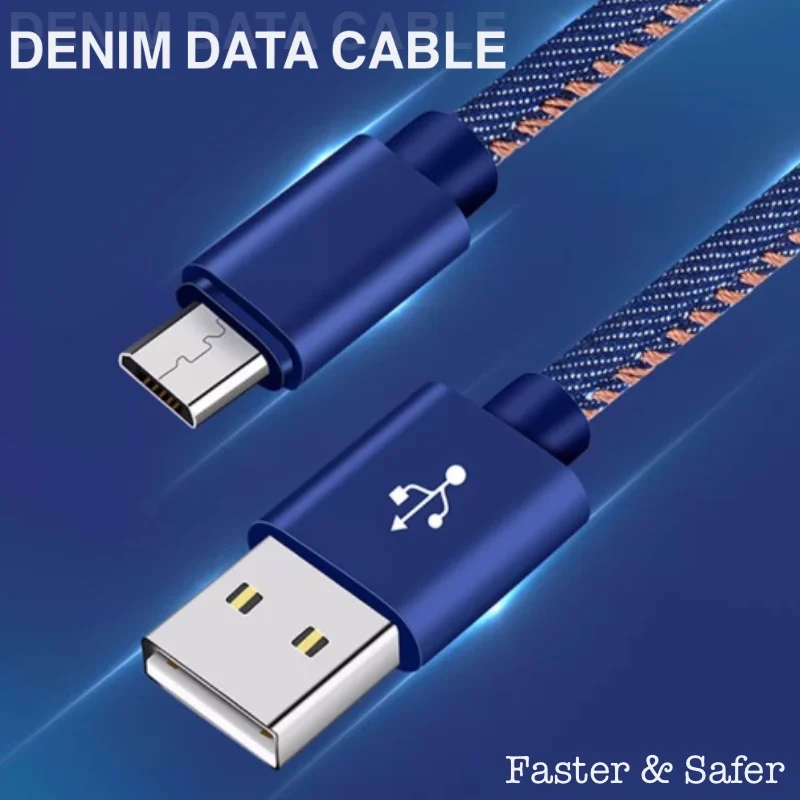 2 м джинсовые Micro USB кабель для передачи данных samsung быстро Зарядное устройство huawei