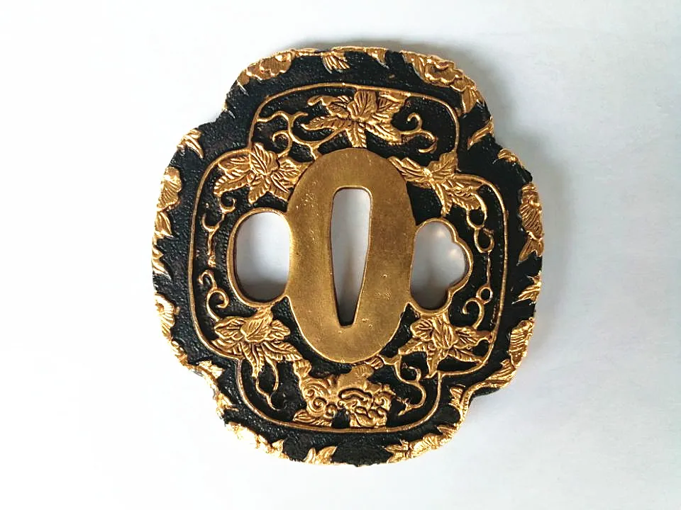 Набор латунных защитных наручников для японского меча/Тема вакидзаси с цветами