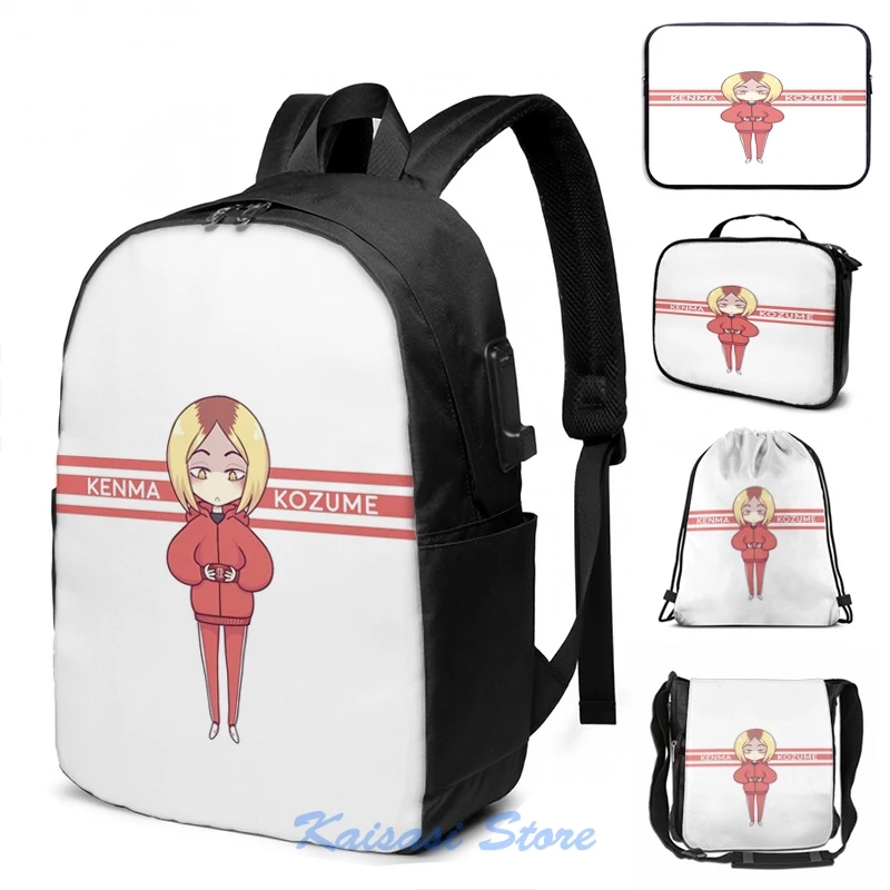 Забавный графический принт [Haikyuu!] KENMA USB зарядка Рюкзак Мужские школьные сумки