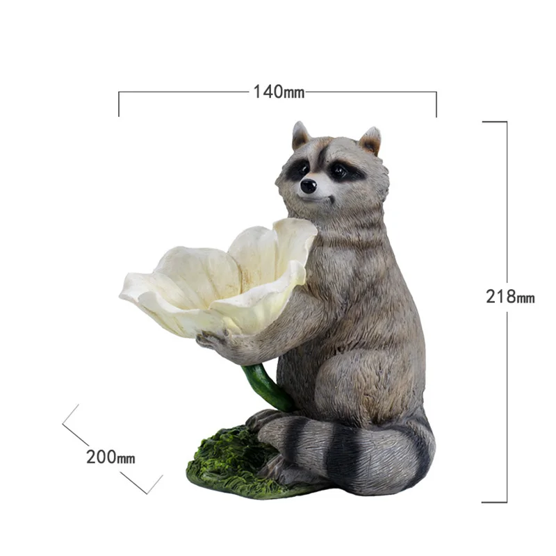 

Animal Statue Outdoor Birdfeeder Resin Decoration Cute Raccoon Garden Ornament For Garden Home Decor QP2