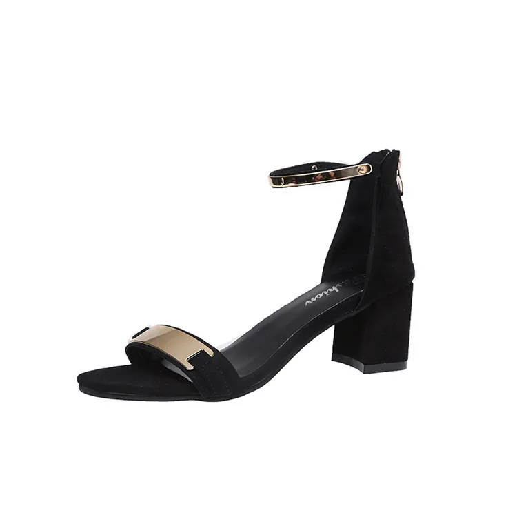 

Sandals 2021 summer Korean new high heel sandals thick heel button open toe fashion women's sandals