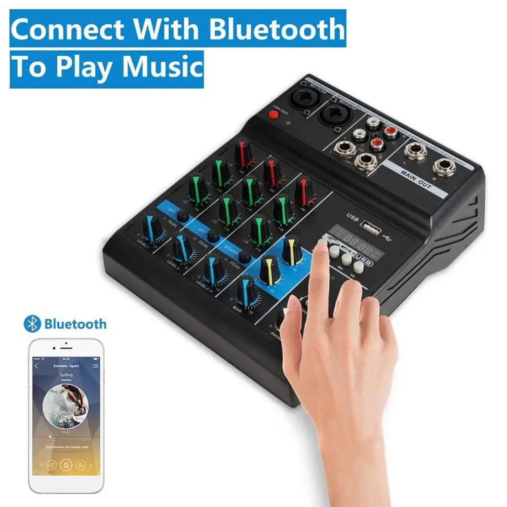

Professional Audio Mixer Bluetooth Sound Mixing Console for Home Karaoke KTV with USB Sound Card Sound Effects