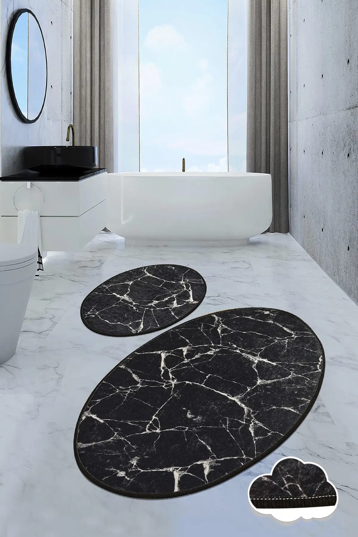 

Marble Digital 2'li Set Toilet Seat Pad Bath Mat Set Mat