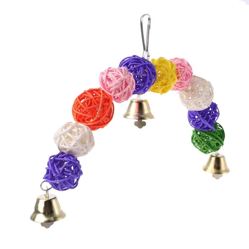 

Bird Parrot Chew Toys Bite Rattan Teeth Grinding Ball Bell Attractive Parakeet Stand Toys