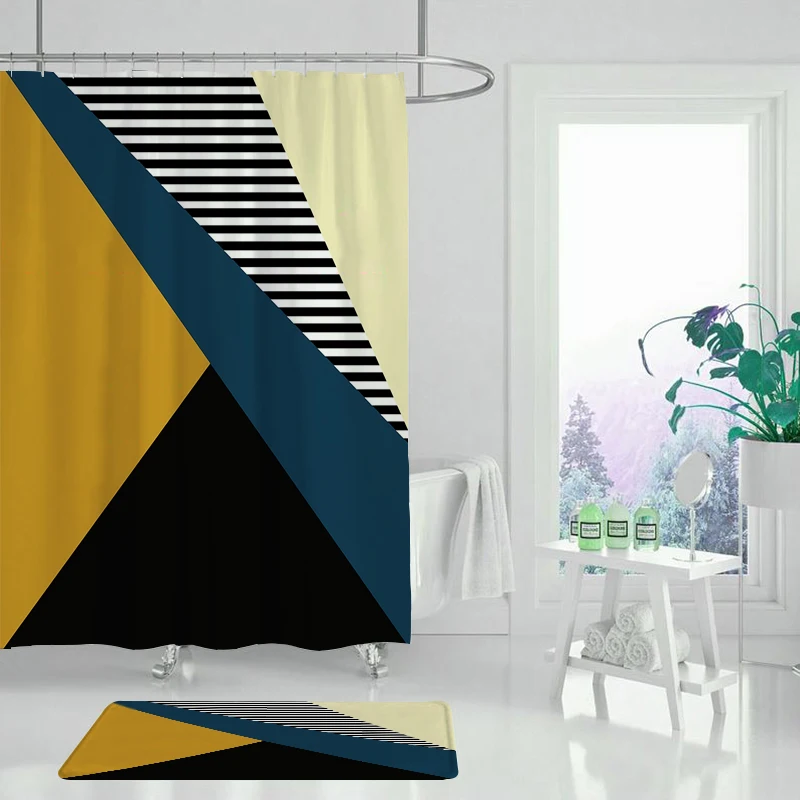 Акварельная Геометрическая ванная комната с одной печатью занавеска для душа