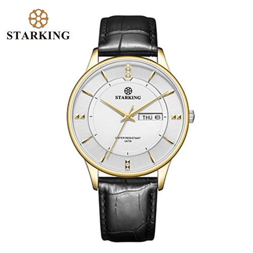 BM1023GL21 STARKING модные мужские часы из нержавеющей стали Роскошные Кварцевые часы мужские повседневные тонкие нарядные Водонепроницаемые кожаные сапфировые мужские наручные часы - Цвет: BM1023GL21