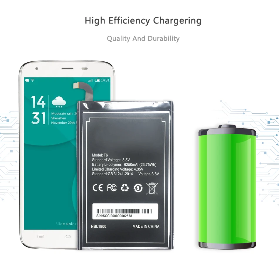 

Mobile Phone Battery For DOOGEE T6 PRO / Homtom HT6 6250mAh with Track Code