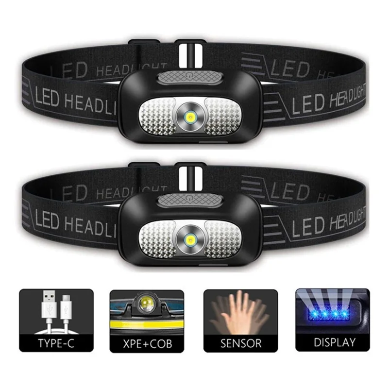 

Фонарь с датчиком движения перезаряжаемые светодиодные мини-фары COB XPE, головной фонасветильник для работы, рыбалки, велоспорта, ходовой фон...