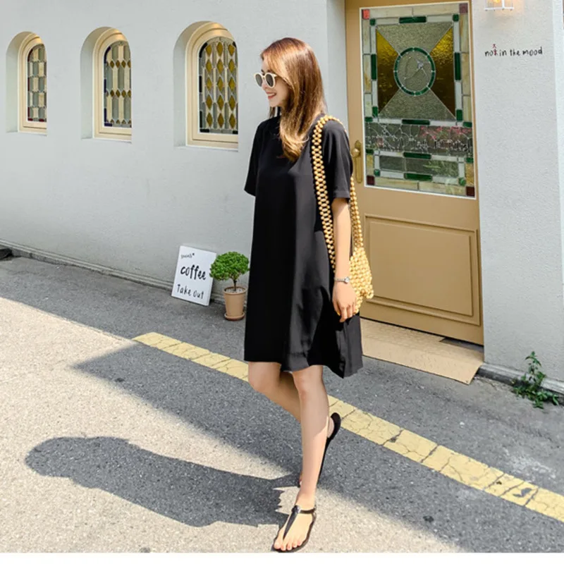 Женское плиссированное платье LANMREM шифоновое свободное с коротким рукавом в