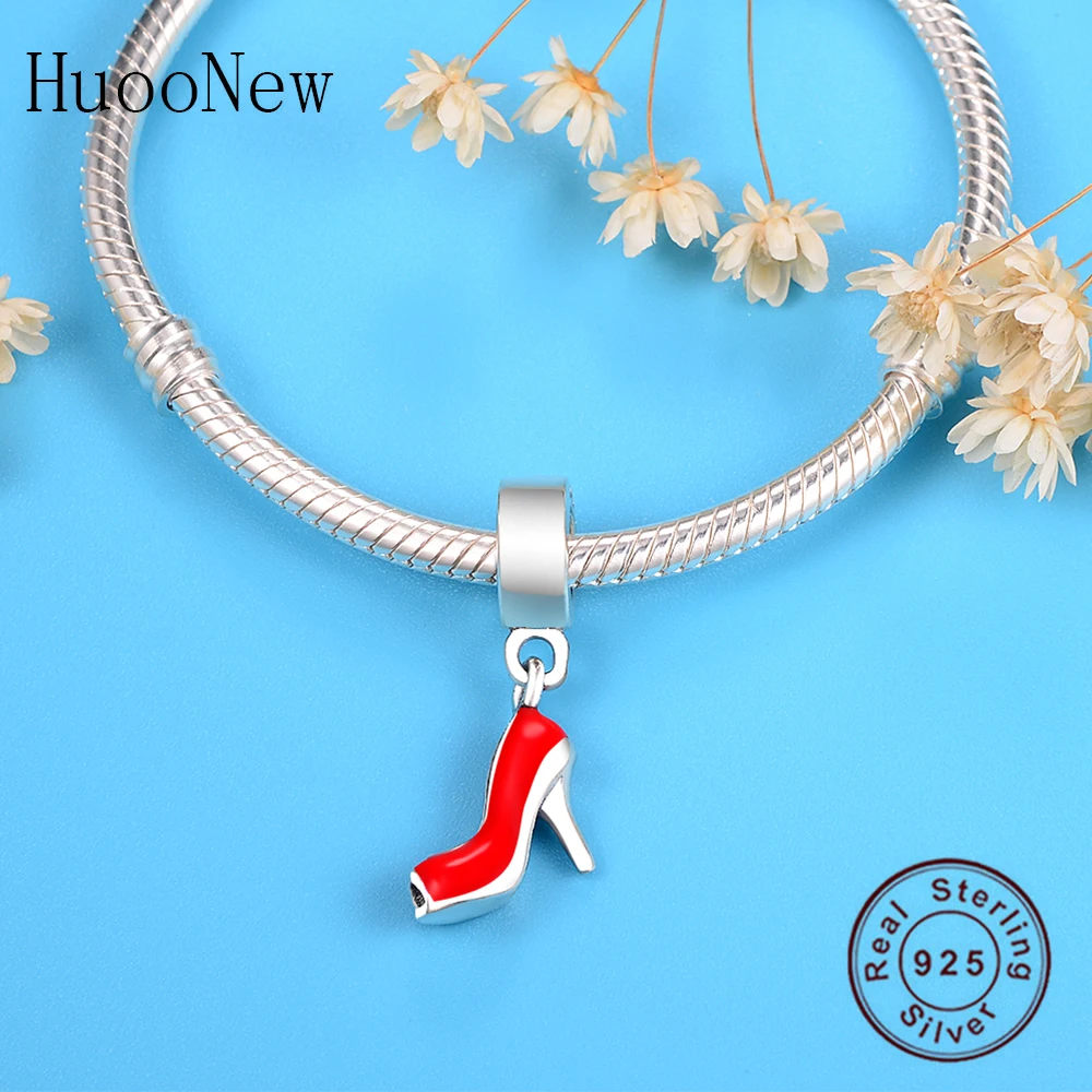 Подвеска женская из серебра 925 пробы с красной эмалью на высоком каблуке |