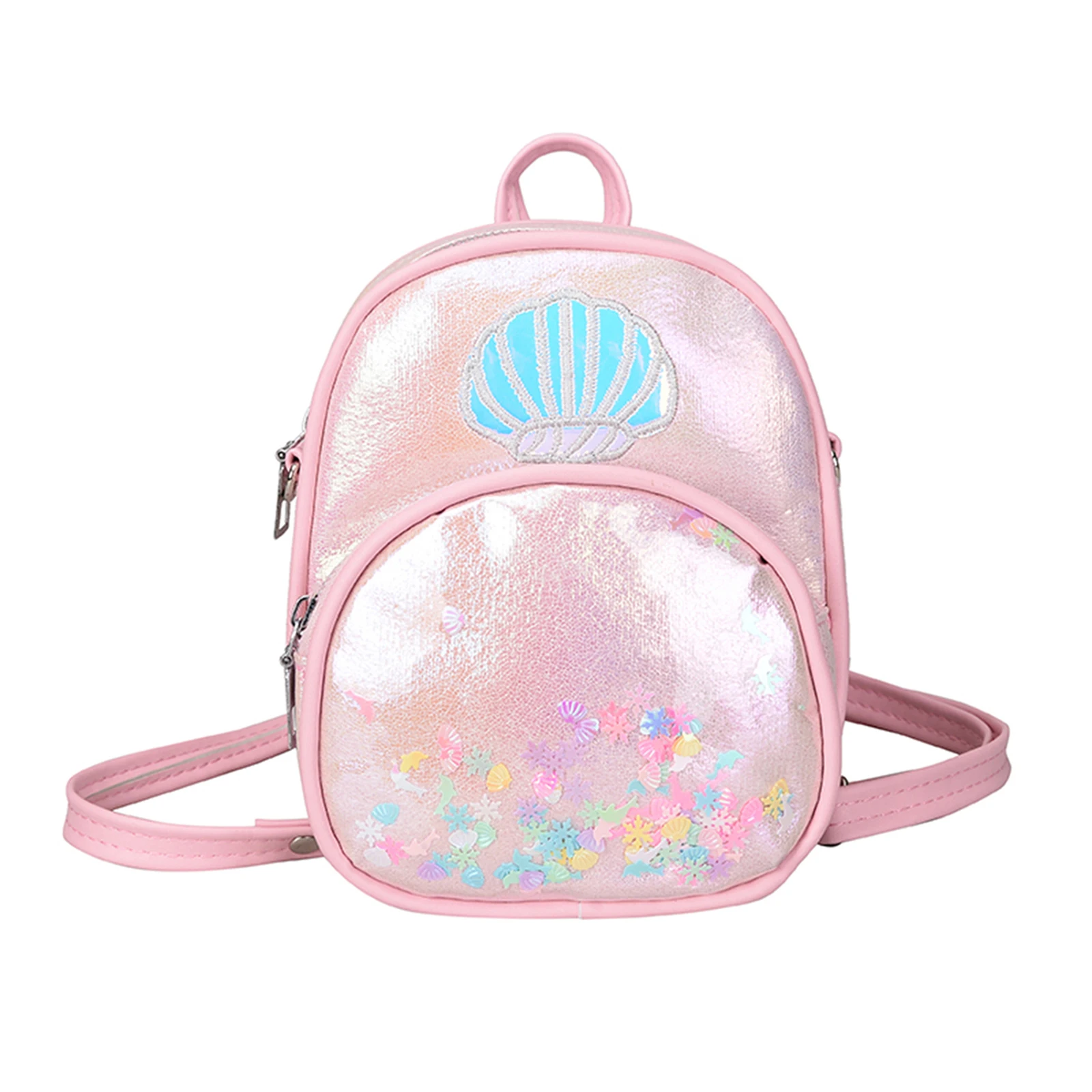 

Little Girls Zipper Schoolbag Backpack Toddlers Sweet Style Shell Embroidery Drift Sand Laser Messenger Bag Casual