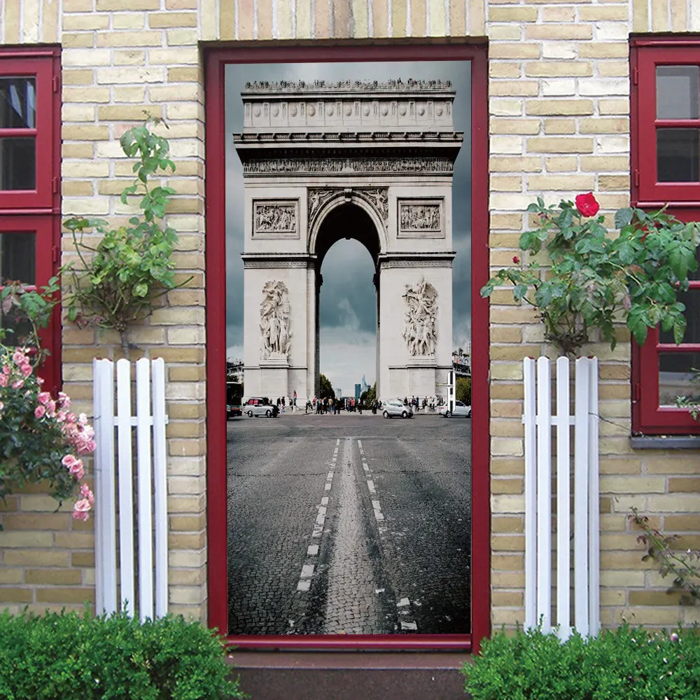 

Home Decor 3d Door Sticker Arc de Triomphe Self Adhesive Renew Print Art Waterproof Papers Wardrobe Renovation Decal Picture