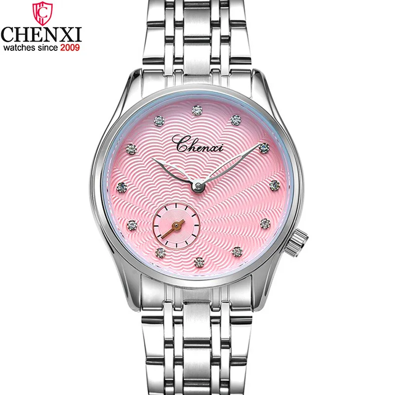CHENXI Элегантные повседневные женские часы роскошные розовые Серебристые стразы