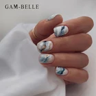 GAM-BELLE градиентный мраморный золотой фольгой накладные ногти квадратной формы искусственный пресс на кончики для ногтей элегантный декоративный Маникюр Инструмент