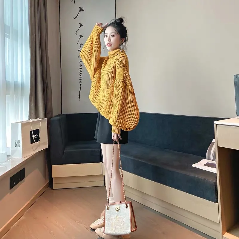 

Twist high neck loose short bubble sleeve autumn winter 2020 new sweater Pullover women's thick coat