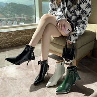 autumn winter black soft leather womens boots retro belt buckle pointed toe boots side zipper high heels shoes for women party