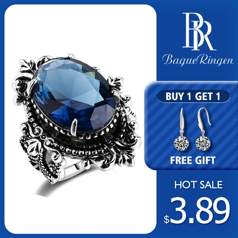 Bague Ringen Новое поступление винтажное большое овальное сапфировое Gemstome кольца для мужчин и женщин 925 пробы Серебряное кольцо юбилей вечерние подарки