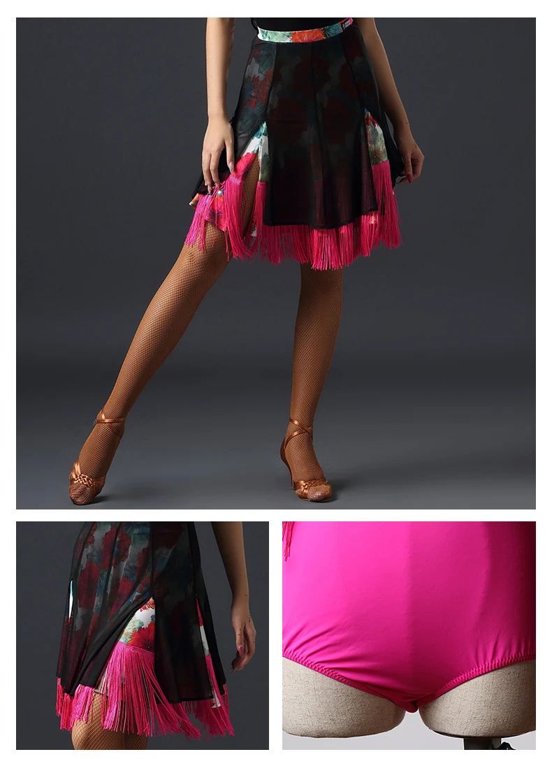 Professional Latin Dance Skirt Half-Length Dance Clothes New Split Tassel Hit Color Half Skirt Adult Exercise Clothes DWY2119