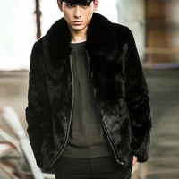 fursarcar black rex rabbit fur bomber jacket with fox fur collar for men fashion natural winter real fur thick warm coats