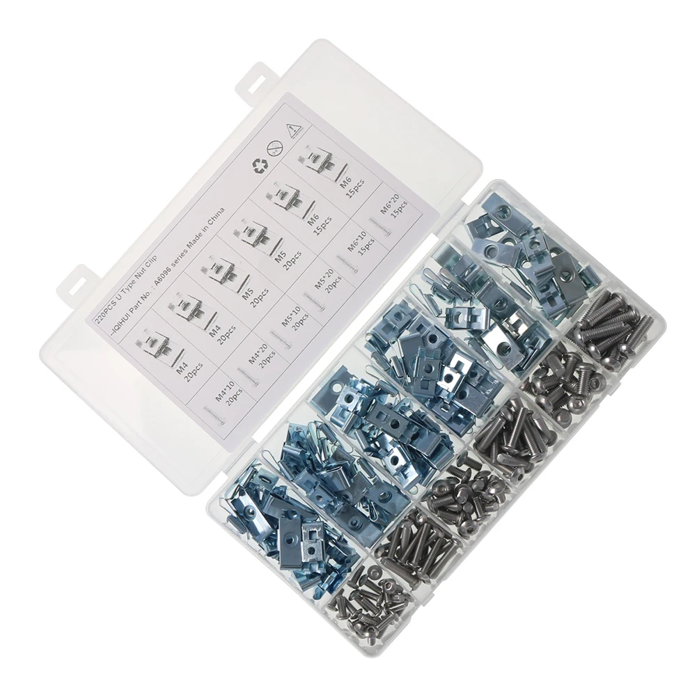 

220pcs M4 M5 M6 Car Panel Fastener Clip Nut Screw Kit U-shaped Clip Nut with Screw Auto Parts Fastener