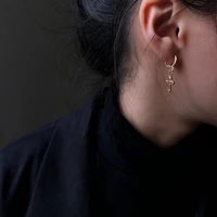 18k import solid yellow gold jewelry au750 women designer simple temperament personality irregular shape cross earring fashion