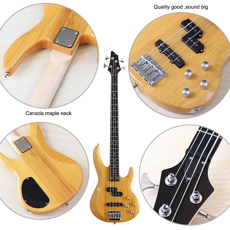 4 saiten bass gitarre elektrische bass gitarre okoume körper 43 zoll holz gitarre natürliche farbe mit freies bass tasche hohe gloss finish