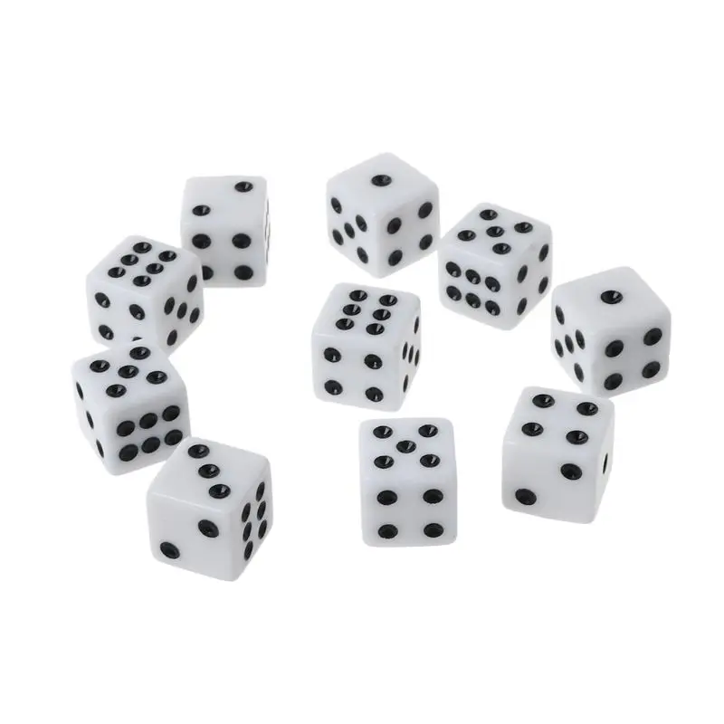 

10pcs 16mm Acrylic Dice Black/White 6 Sided Casino Poker Game Bar Party Dice
