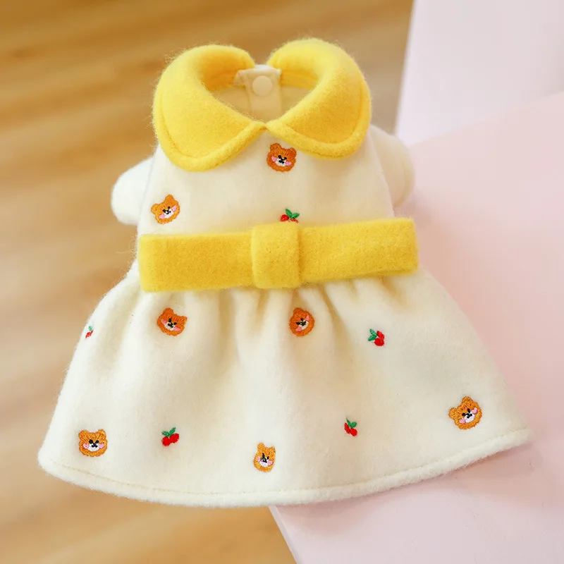 

Doll Collar Pet Dress Coat Dog Cat Clothes Woolen Bow Autumn Winter Warm Puppies Skirt Chihuahua Cute Lady Cats Princess Skirts